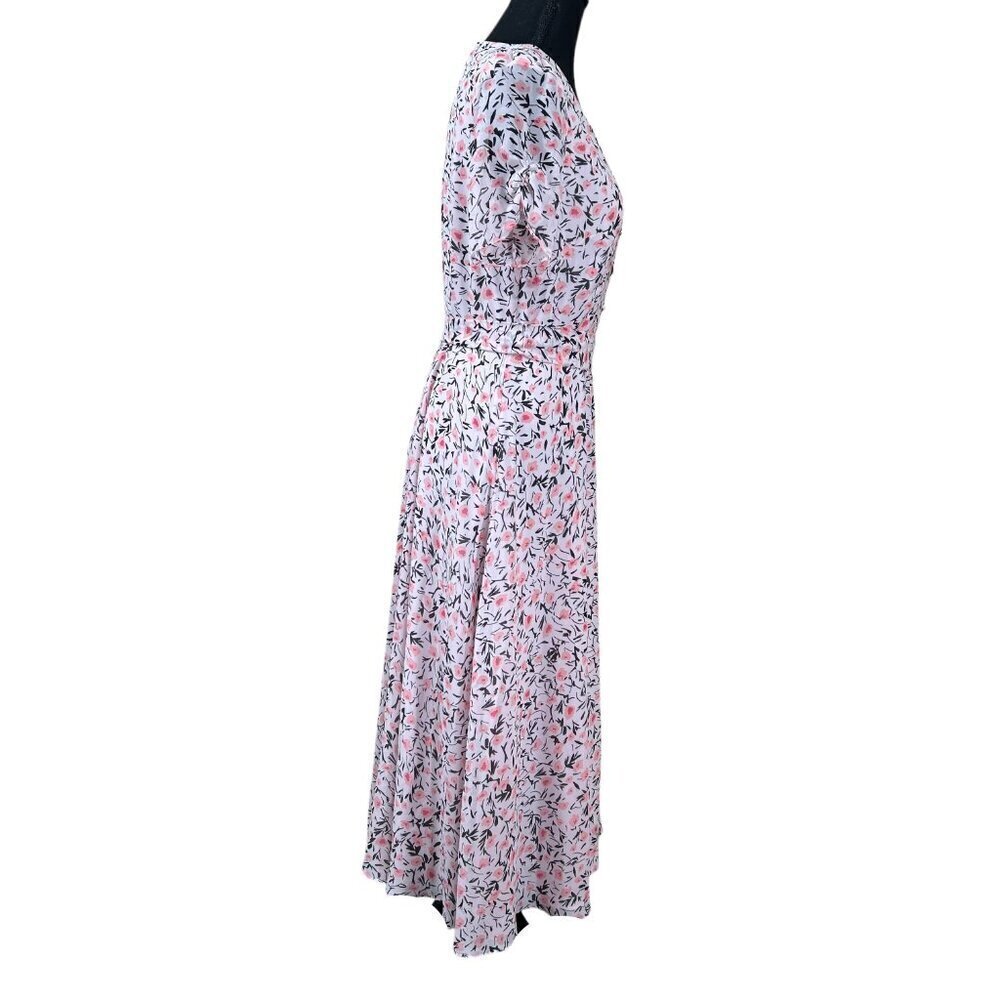 Talbots Pink Green Floral Cottagecore Short Sleeve Button-Up Dress Size 4 - Picture 3 of 11